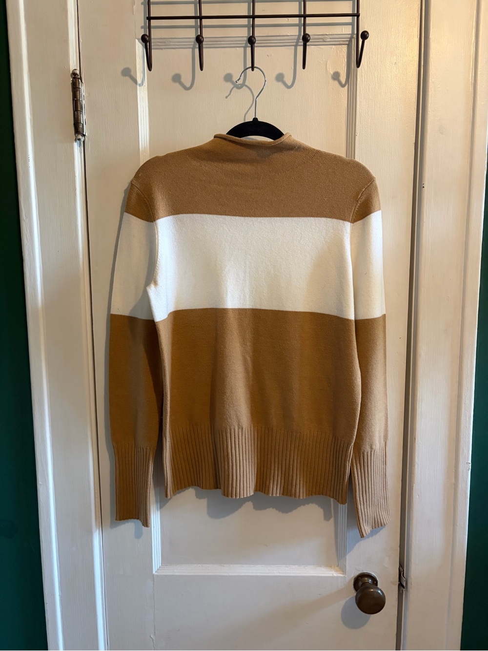 French Connection Women’s Wide Stripe Mockneck Sweater - Camel & White